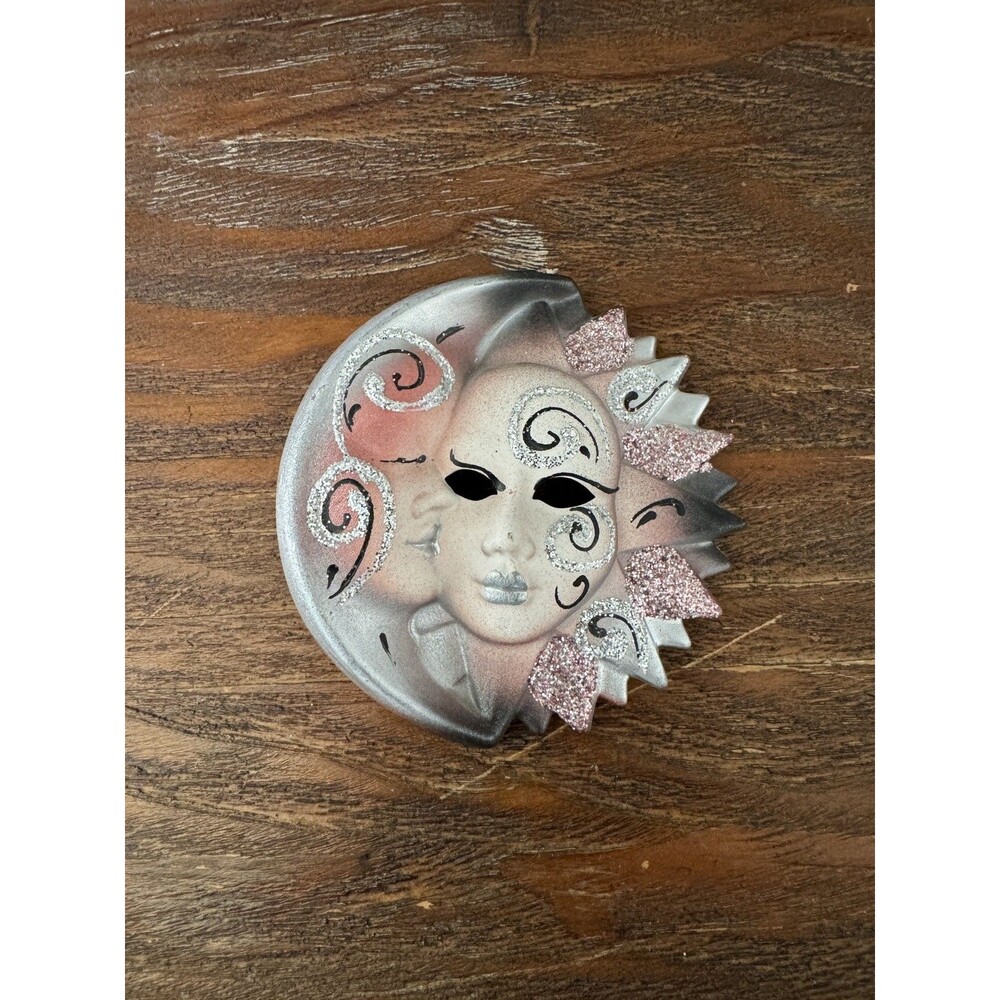 Handmade Venice Italy Sun Moon Wall Mask Glitter Venetian Carnival Decor